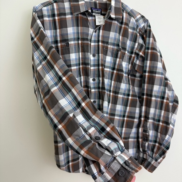 Patagonia Shirt Men's S Gray Plaid 100% Organic Cotton Button Up Long Sleeve - Picture 5 of 9